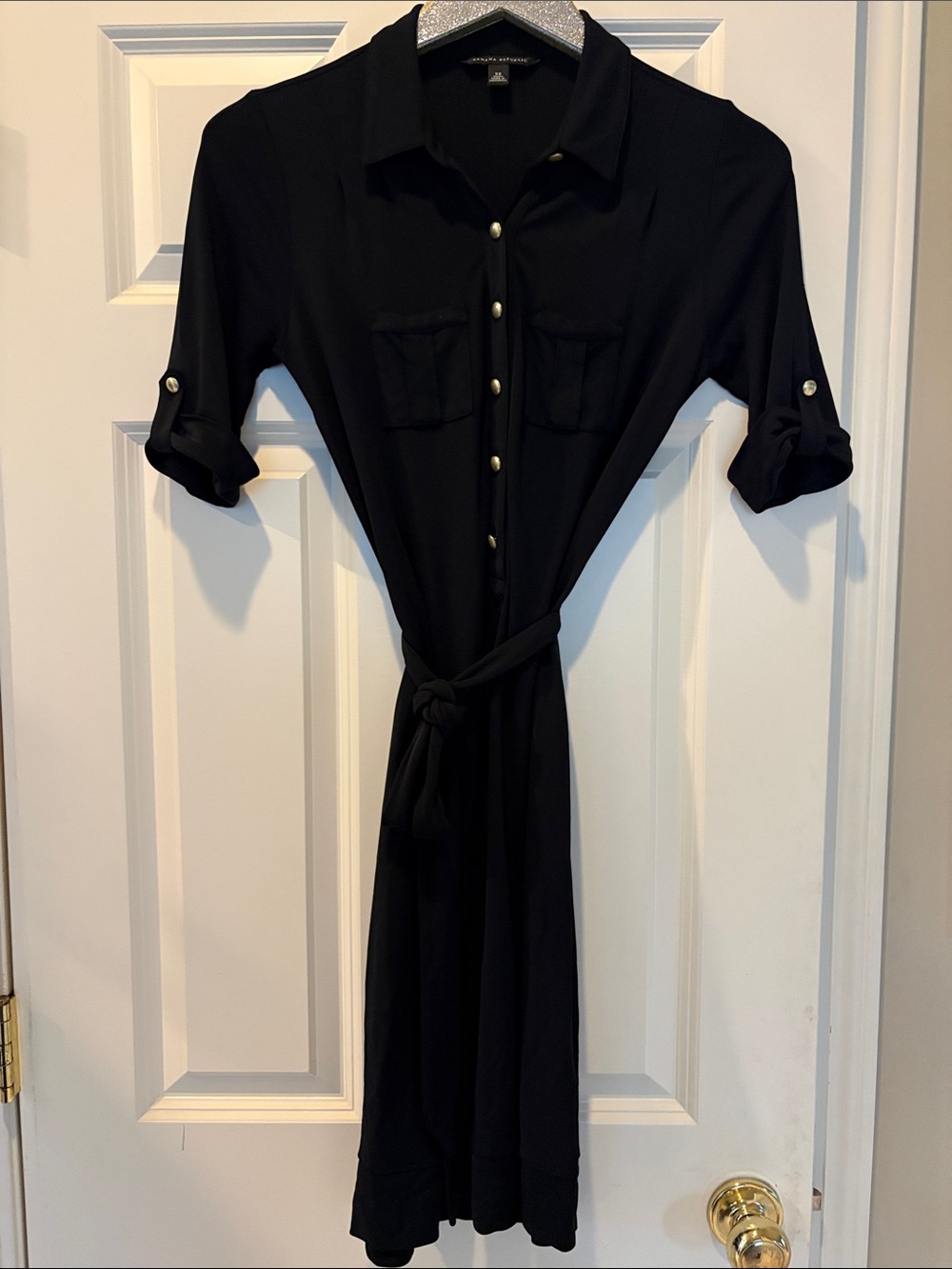 Banana Republic Black Midi Shirt Dress with Waist Tie
